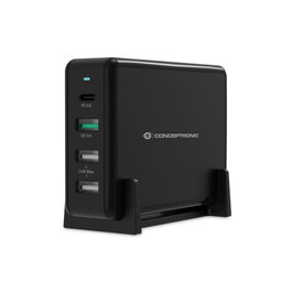 Conceptronic OZUL01B Cargador de 65W con USB-C PD y 3 puertos USB-A