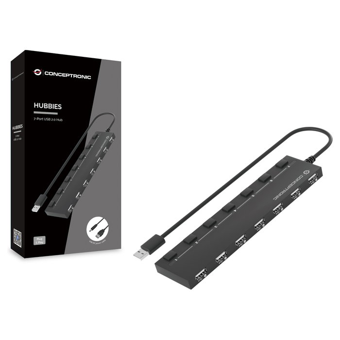 Conceptronic HUBBIES08B Hub USB 2.0 de 7 Puertos Negro