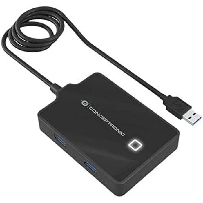 Conceptronic Hub USB 3.0 de 4 puertos con adaptador de corriente, Negro Conceptronic Hub USB 3.0 de 4 puertos con adaptador de corriente, Negro