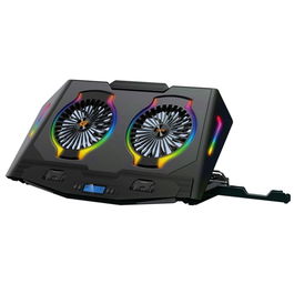 Conceptronic THYIA02B Soporte Refrigeración Portátil Gaming con Ventiladores RGB y LCD, Ajustable Ergonómico para Laptops hasta 17"