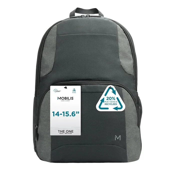 Mobilis TheOne Mochila para Portátil 14-15.6 Pulgadas (39.6 cm) Gris - Bolsillos, Resistente al Agua, Material 20% Reciclado, Ligera 364 g