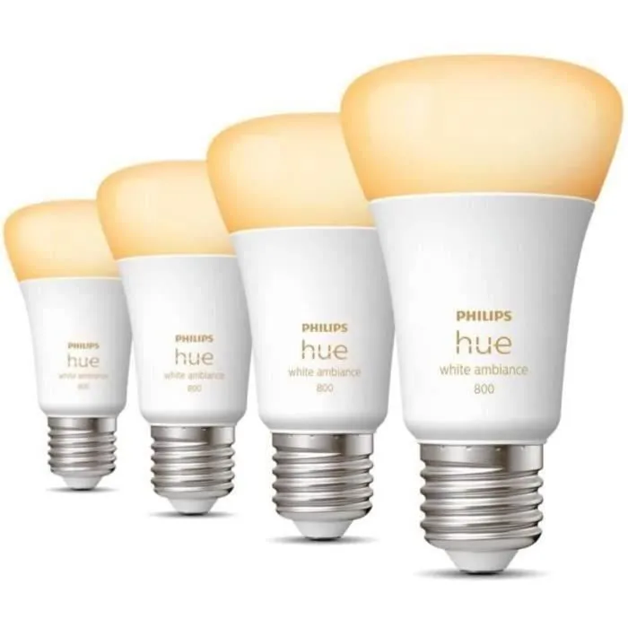 Philips Hue PHI8719514328280 Bombilla LED Conectada E27, 60W Equivalente, 800 Lumen, 4 Paquetes, Bluetooth