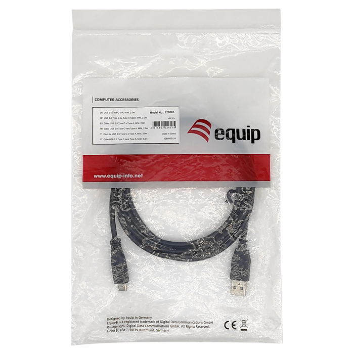 EQUIP Cable USB-A 2.0 a USB-C Macho a Macho 3m 3A 480Mbps Negro