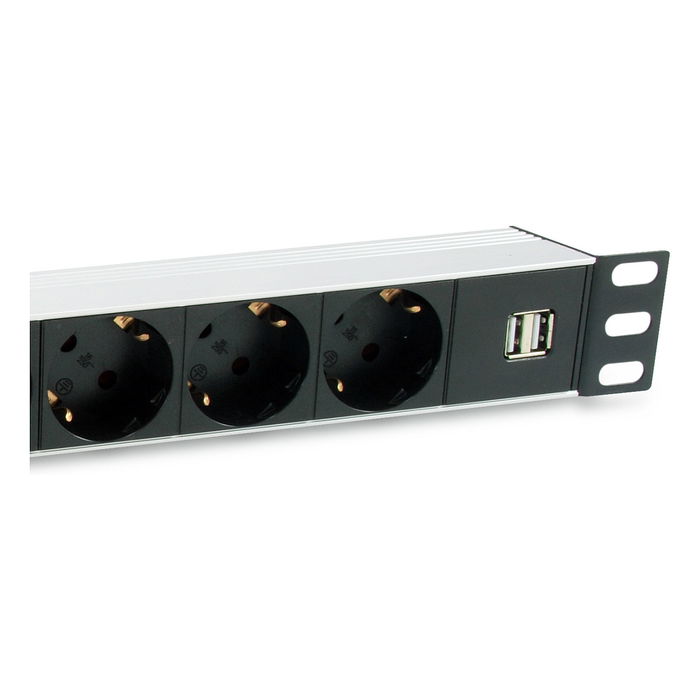 EQUIP 333315 Regleta de Enchufes 1U Horizontal 7 Tomas Schuko 1.8m Cable Negro Plata