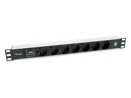 Equip 333315 PDU de Rack 19" 1U con 7 Tomas Schuko + 2 Puertos USB, Protector SPD, Cable 1.8m, 3500W, Aluminio