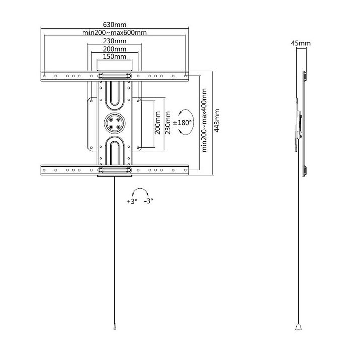 EQUIP Soporte de Pared para TV (Braso) 37"-80" (94-203 cm) Universal, Giratorio, Hasta 50 kg, sw lite EQUIP Soporte de Pared para TV (Braso) 37"-80" (94-203 cm) Universal, Giratorio, Hasta 50 kg, sw lite