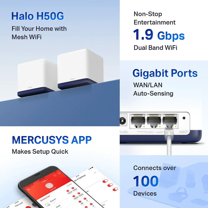 Mercusys Halo H50G AC1900 Sistema Wi-Fi Mesh (Pack de 2) Mercusys Halo H50G AC1900 Sistema Wi-Fi Mesh (Pack de 2)
