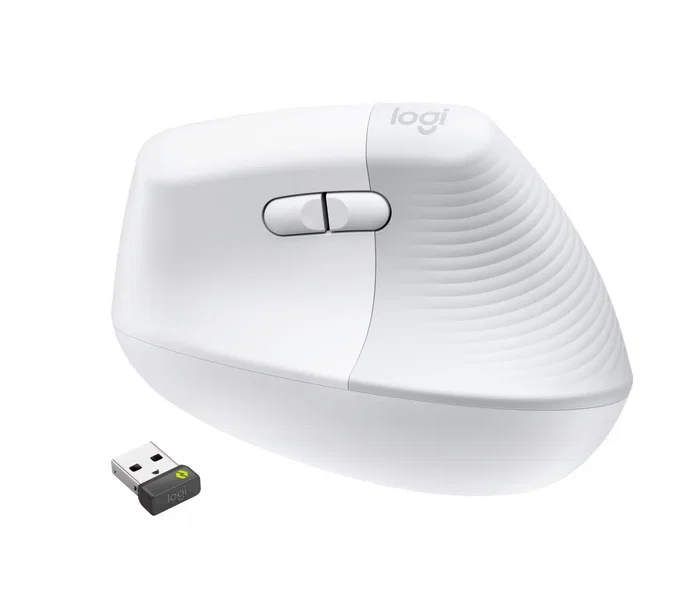 Logitech Lift Vertical Wireless Mouse White Bluetooth RF Ergonomic Right-Handed Office