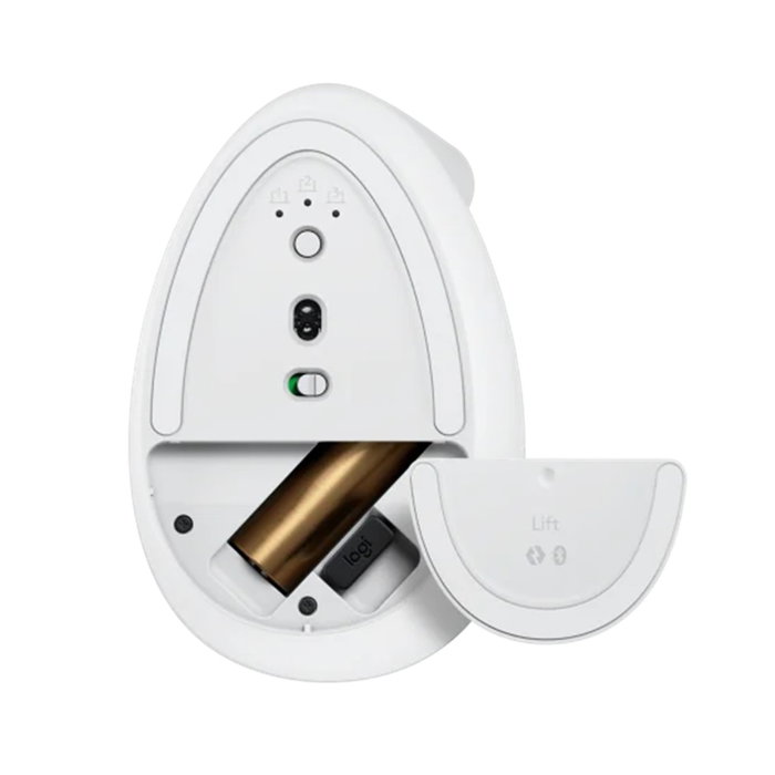 Logitech 910-006475 Ratón Vertical Ergonómico Lift para Mano Derecha, Inalámbrico RF + Bluetooth, Óptico 4000 DPI, 4 Botones Programables, Clics Silenciosos, Blanco