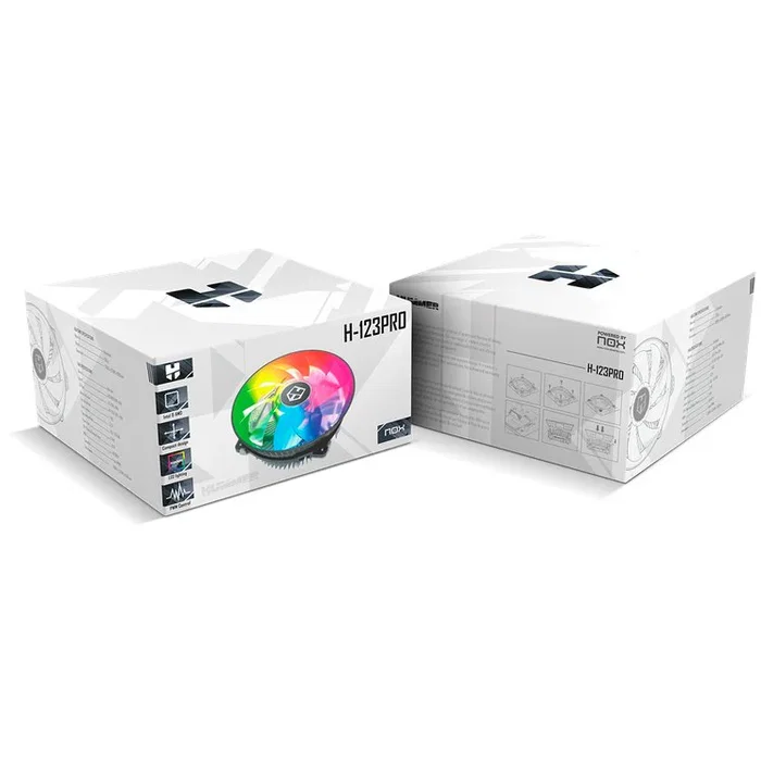 NOX Hummer H-123 PRO - Ventilador CPU Disipador de Aire 12cm/120mm con Iluminación LED RGB Rainbow, PWM, Compatible con Intel y AMD, Negro