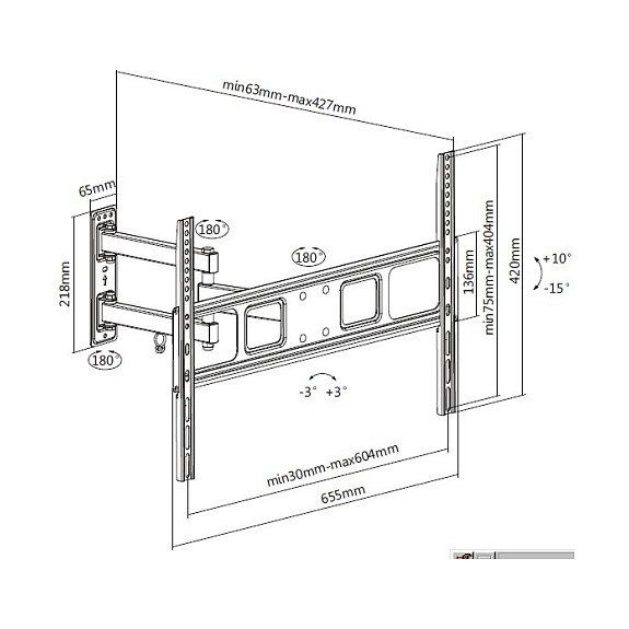 Equip Soporte de pared articulado para TV 37-70 pulgadas, Negro