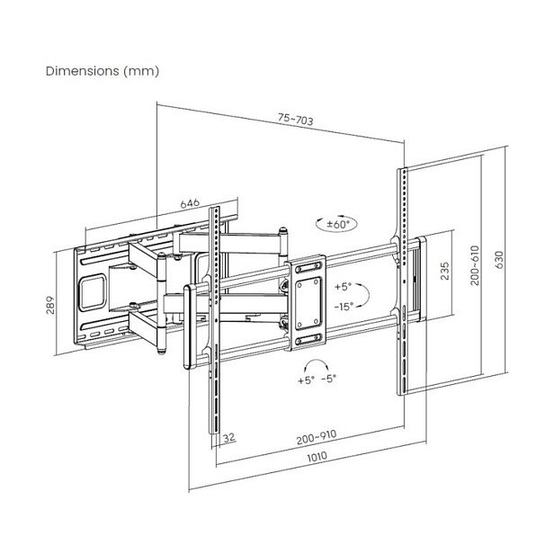 Equip Soporte de pared articulado para TV 37-70 pulgadas, Negro