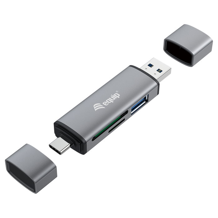 Equip Lector de Tarjetas Externo USB 3.2 Gen 1 con Conexión Dual USB-A y USB-C OTG Gris