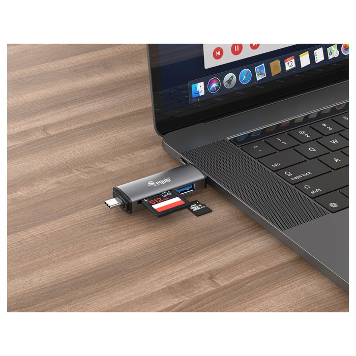Equip Lector de Tarjetas Externo USB 3.2 Gen 1 con Conexión Dual USB-A y USB-C OTG Gris