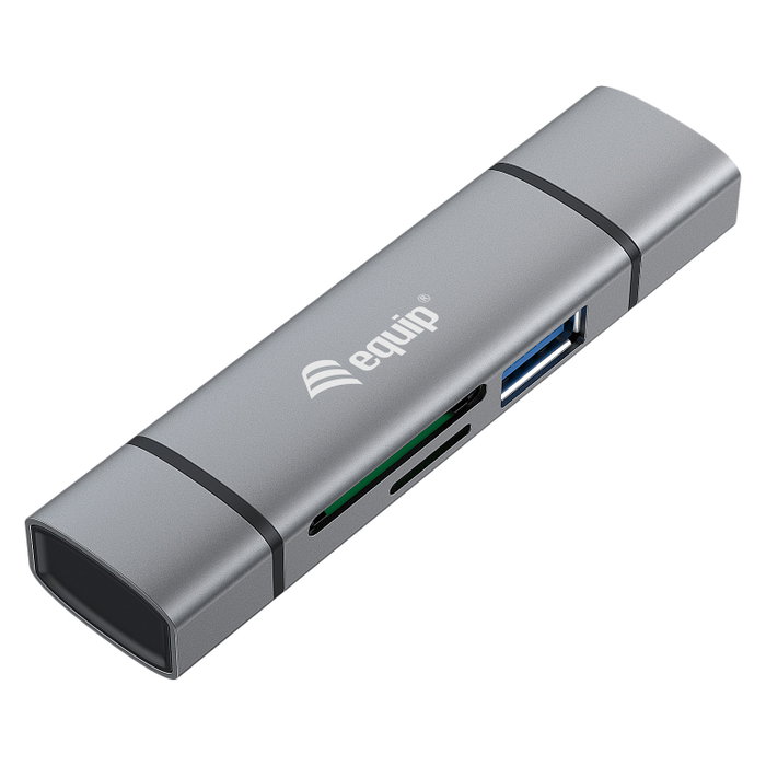 Equip Lector de Tarjetas Externo USB 3.2 Gen 1 con Conexión Dual USB-A y USB-C OTG Gris