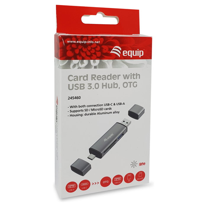 Equip Lector de Tarjetas Externo USB 3.2 Gen 1 con Conexión Dual USB-A y USB-C OTG Gris
