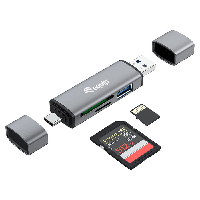 Equip Lector de Tarjetas Externo USB 3.2 Gen 1 con Conexión Dual USB-A y USB-C OTG Gris