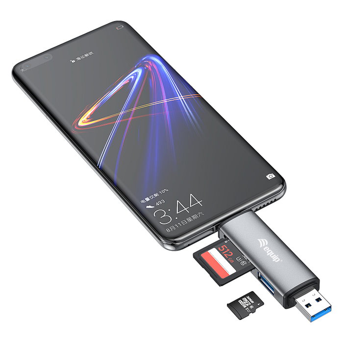 Equip Lector de Tarjetas Externo USB 3.2 Gen 1 con Conexión Dual USB-A y USB-C OTG Gris