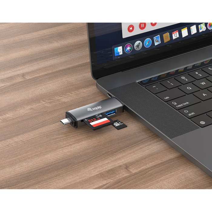 Equip Lector de Tarjetas Externo USB 3.2 Gen 1 con Conexión Dual USB-A y USB-C OTG Gris