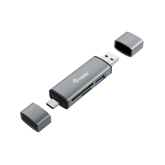 Equip Lector de Tarjetas Externo USB 3.2 Gen 1 con Conexión Dual USB-A y USB-C OTG Gris
