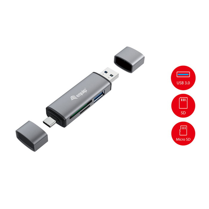 Equip Lector de Tarjetas Externo USB 3.2 Gen 1 con Conexión Dual USB-A y USB-C OTG Gris