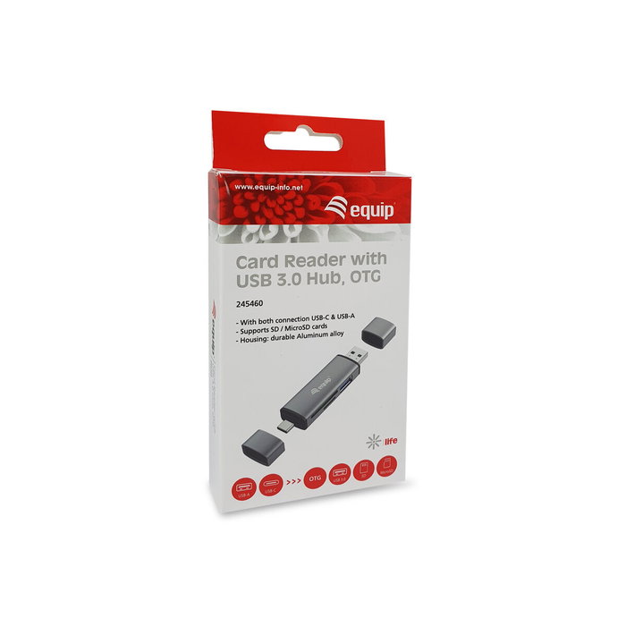Equip Lector de Tarjetas Externo USB 3.2 Gen 1 con Conexión Dual USB-A y USB-C OTG Gris