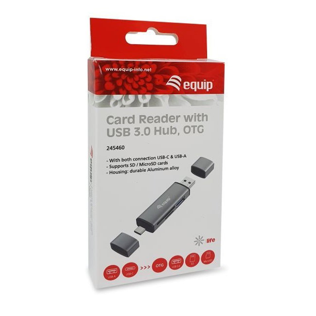 Equip Lector de Tarjetas Externo USB 3.2 Gen 1 con Conexión Dual USB-A y USB-C OTG Gris