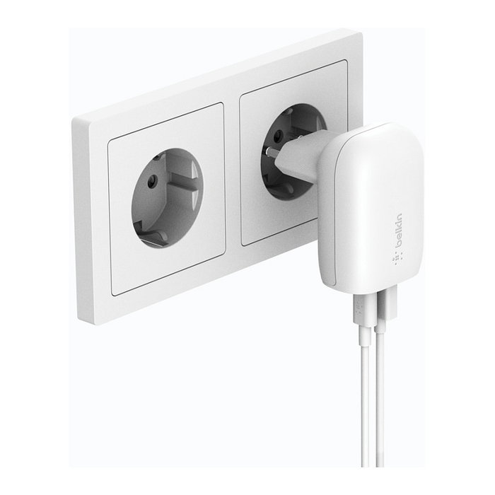 Belkin Adaptador de Corriente USB-C y USB-A, Blanco 37W, WCB007vfWH - Carga Rápida para iPhone 13, 12, 11, Samsung Galaxy S21, S20, Google Pixel, iPad Pro, iPad Air