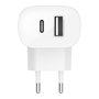 Belkin Adaptador de Corriente USB-C y USB-A, Blanco 37W, WCB007vfWH - Carga Rápida para iPhone 13, 12, 11, Samsung Galaxy S21, S20, Google Pixel, iPad Pro, iPad Air