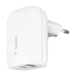 Belkin Adaptador de Corriente USB-C y USB-A, Blanco 37W, WCB007vfWH - Carga Rápida para iPhone 13, 12, 11, Samsung Galaxy S21, S20, Google Pixel, iPad Pro, iPad Air