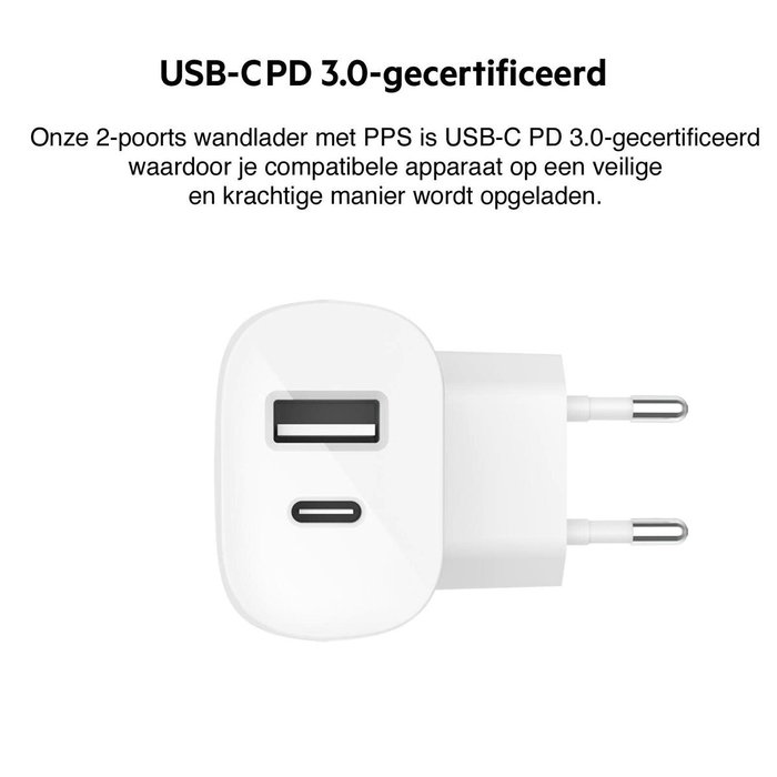 Belkin BOOST Charge 37W DualChar USB-C 25W PD + USB-A Blanco