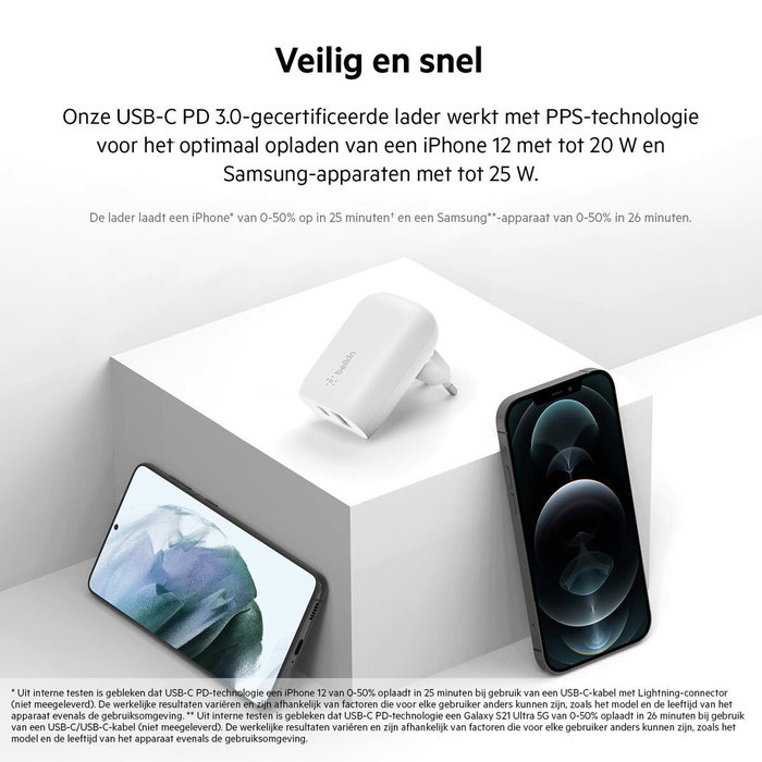 Belkin BOOST Charge 37W DualChar USB-C 25W PD + USB-A Blanco