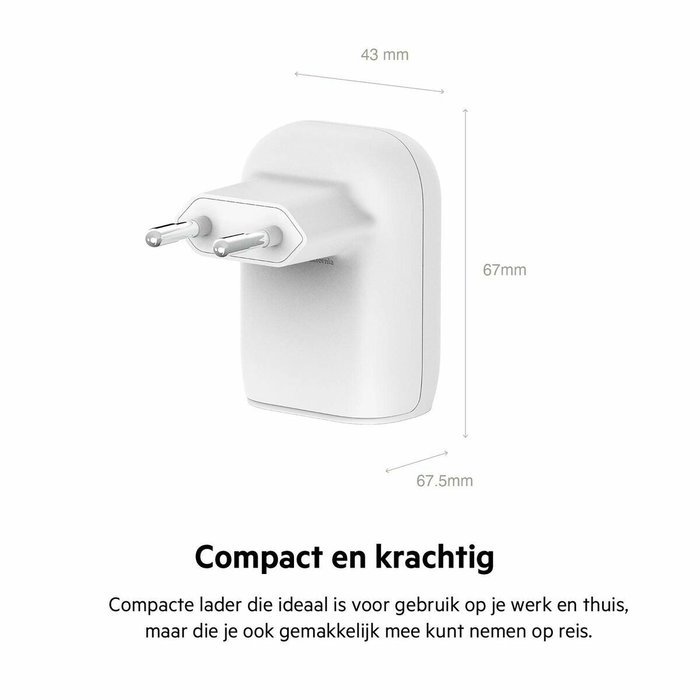 Belkin BOOST Charge 37W DualChar USB-C 25W PD + USB-A Blanco