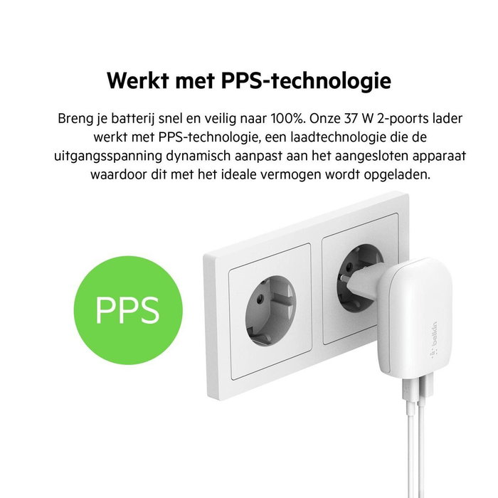 Belkin BOOST Charge 37W DualChar USB-C 25W PD + USB-A Blanco