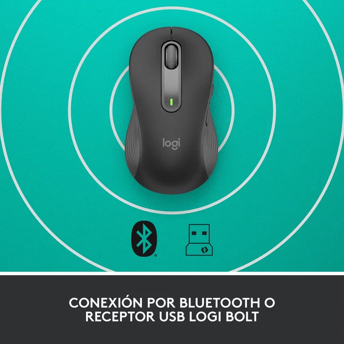 Logitech Signature M650 L 910 006239 Ratón para Zurdos Inalámbrico Bluetooth y Logi Bolt Óptico 4000 DPI Silent Touch para Oficina Grafito