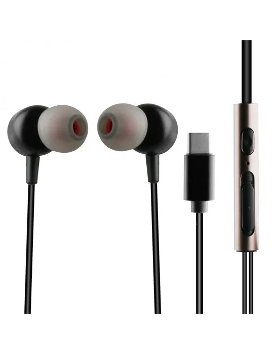 Muvit M1C Auriculares Intraurales con Cable USB Tipo C, Control de Volumen y Micrófono Integrado para Música y Llamadas - Negro