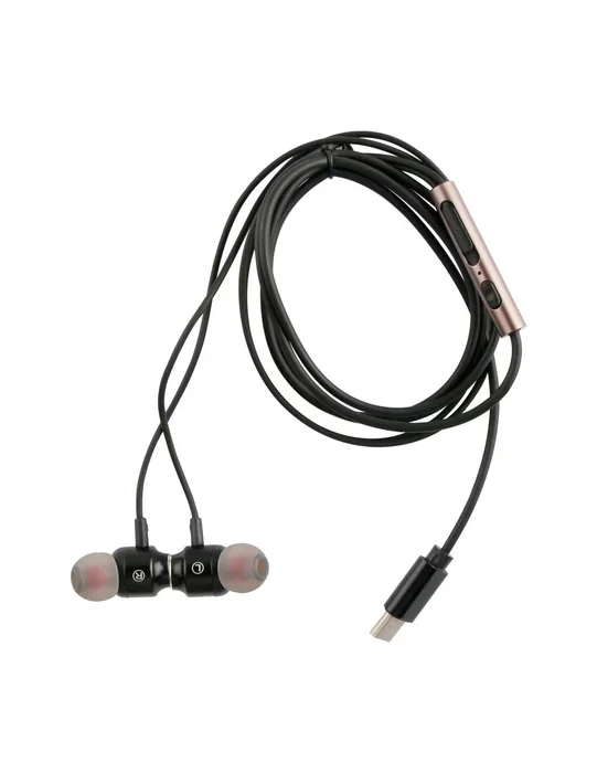Muvit M1C Auriculares Intraurales con Cable USB Tipo C, Control de Volumen y Micrófono Integrado para Música y Llamadas - Negro