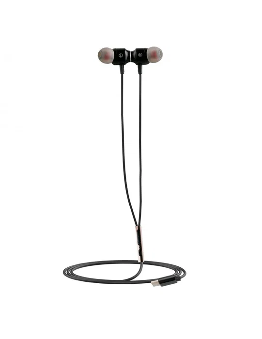 Muvit M1C Auriculares Intraurales con Cable USB Tipo C, Control de Volumen y Micrófono Integrado para Música y Llamadas - Negro