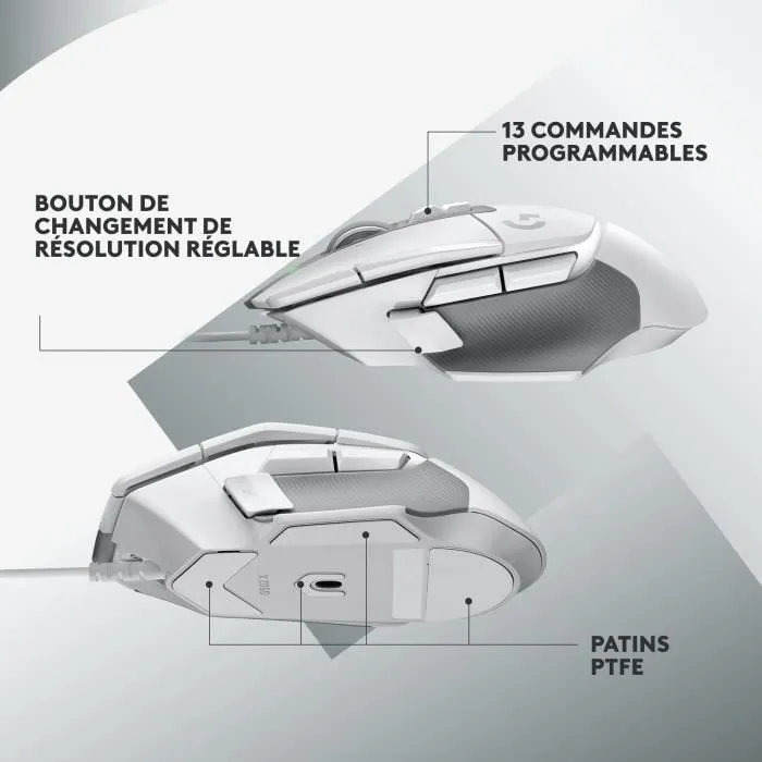 Logitech G LOG5099206096325 Ratón Gaming G502 X Wire, Botones Híbridos Force Lightforce, Sensor Hero 25K - Blanco