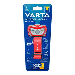 Varta Linterna Outdoor Sports H20 Pro LED 200 lm IP54 50m 52h 3 Modos Luz Resistencia Agua Color Negro