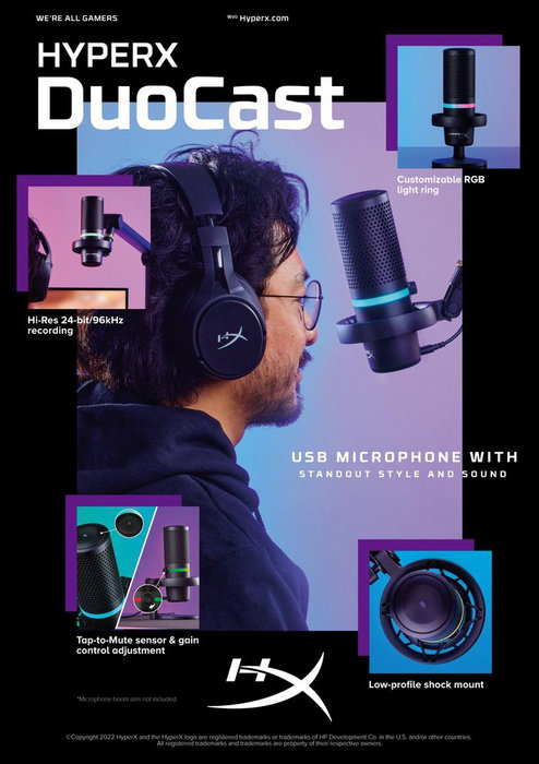 HP DuoCast Micrófono USB Negro con Iluminación RGB, Montura Antivibración y Grabación Hi-Res 24-bit/96kHz HP DuoCast Micrófono USB Negro con Iluminación RGB, Montura Antivibración y Grabación Hi-Res 24-bit/96kHz