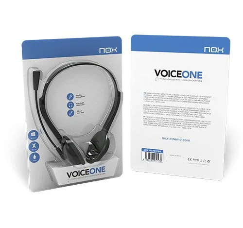 Nox Lite Voice One - Auriculares Diadema Alámbrico con Micrófono Flexible para Llamadas y Música (Negro) - Ideales para Teletrabajo, Skype, Zoom