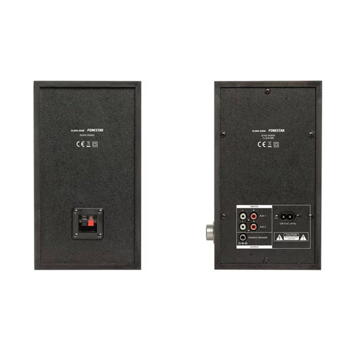 Fonestar Altavoces Activos Estéreo Class 200N, 20W RMS x2, Inalámbricos, Madera MDF, Con Mando a Distancia y Cable para Altavoz Pasivo - Pareja de Altavoces Hi-Fi