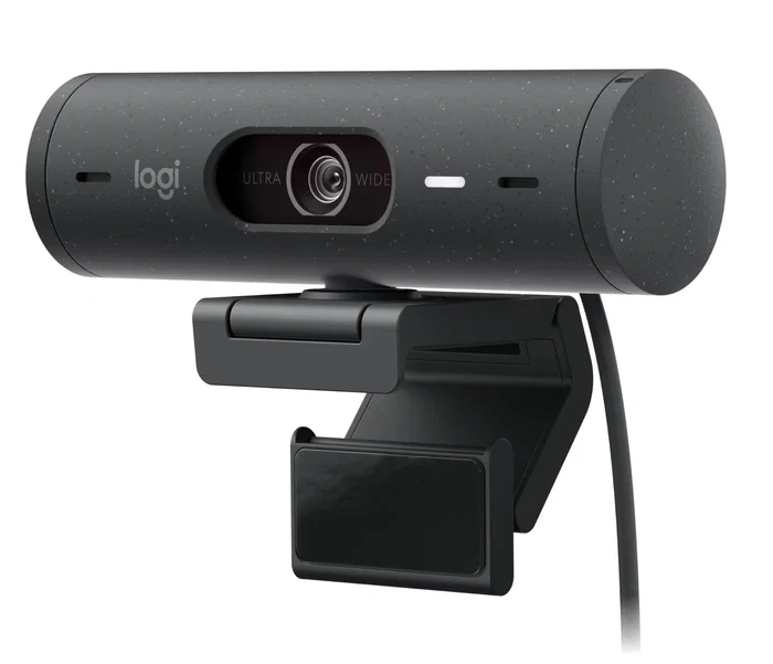 Logitech Brio 500 Webcam Full HD 1080p 60fps USB-C con Micrófonos de Ruido, Obturador de Privacidad, Campo Visual 90°, Autoencuadre - Grafito (960-Cameragraphit