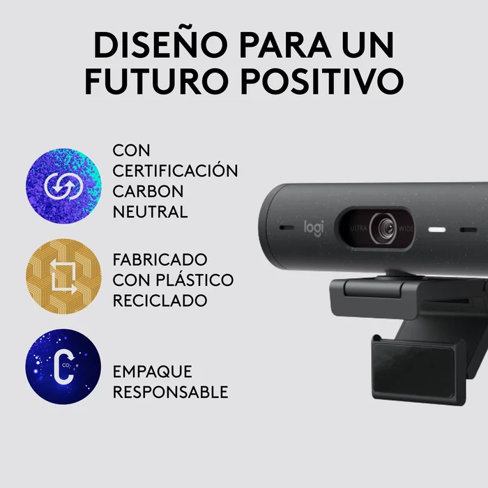 Logitech Brio 500 Webcam Full HD 1080p 60fps USB-C con Micrófonos de Ruido, Obturador de Privacidad, Campo Visual 90°, Autoencuadre - Grafito (960-Cameragraphit