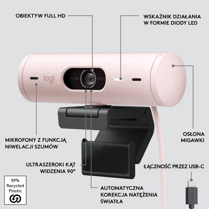 Logitech Brio 500 Webcam Rosa Full HD USB-C