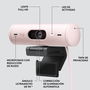 Logitech Webcam Brio 500 Rosa Full HD 1080p 4MP 90° con Clip de Montaje Universal USB-C Plug and Play Rightlight 4 HDR