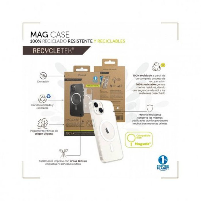 Muvit Funda Recycletek MagSafe para Apple iPhone 14 Plus Transparente