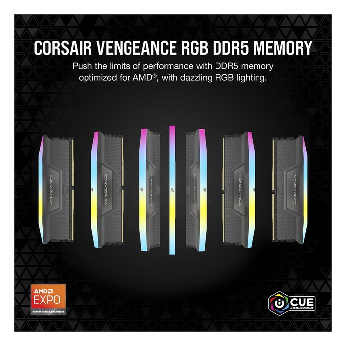 Corsair VENGEANCE RGB 64GB (2x32GB) DDR5 5200MHz CL40 Kit de Memoria para AMD 600 Series CMH64GX5M2B5200Z40K