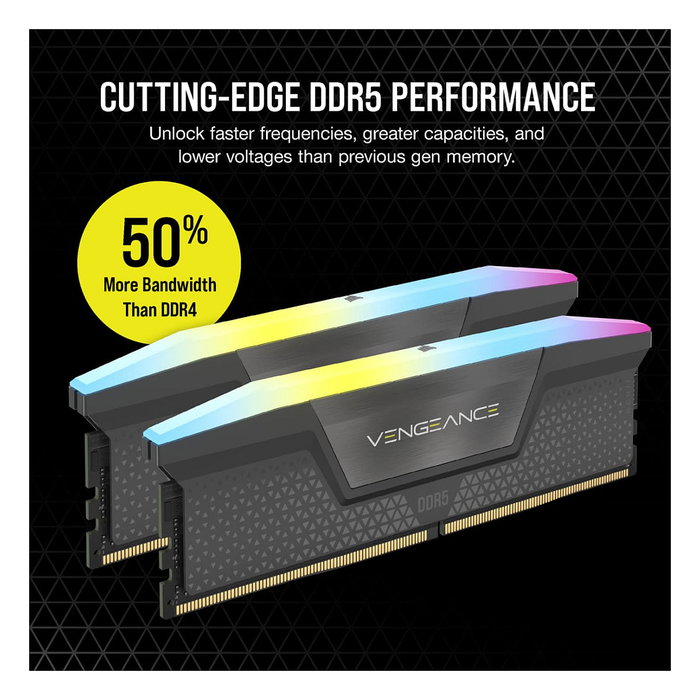 Corsair VENGEANCE RGB 64GB (2x32GB) DDR5 5200MHz CL40 Kit de Memoria para AMD 600 Series CMH64GX5M2B5200Z40K